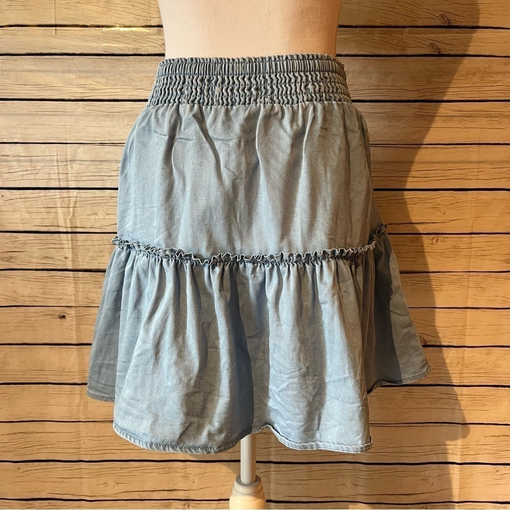 Bar III Chambray Tiered Mini Skirt Size Small - Picture 5 of 7
